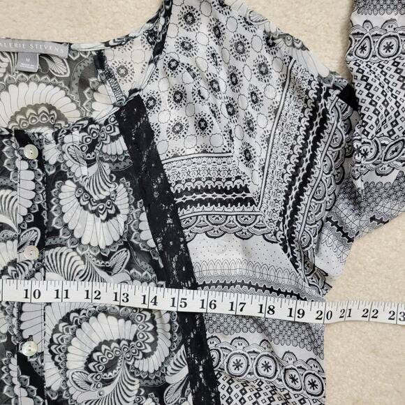 Valerie Stevens M Button Front 3/4 Raglan Sleeve Scoop Neck Lace Blouse Top - Picture 10 of 16